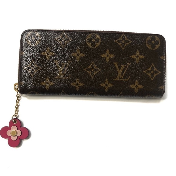 Auth Louis Vuitton Portefeuille Clemence Zippy Wallet Monogram Pink Flower Charm - Picture 4 of 15